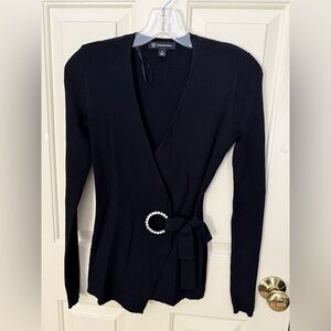 INC International Concepts Black V-Neck Wrap Sweater